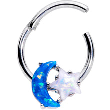 Load image into Gallery viewer, 16G 3/8 Blue White Faux Opal Starry Moon Hinged Segment Ring