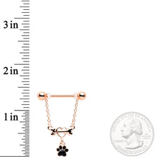 Load image into Gallery viewer, 14G Rose Gold Tone Love My Dog Paw Print Dangle Nipple Ring Set