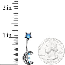 Load image into Gallery viewer, Aqua Faux Opal Orb Crescent Moon Reversible Belly Ring