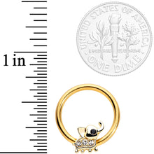 Load image into Gallery viewer, 14G 1/2 Clear Gem Gold Tone Elephant BCR Captive Nipple Ring Set