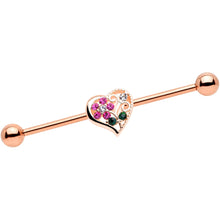 Load image into Gallery viewer, 14G Clear Pink Gem Flower Heart Rose Gold Tone Barbell Industrial