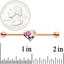 Load image into Gallery viewer, 14G Clear Pink Gem Flower Heart Rose Gold Tone Barbell Industrial