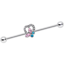 Load image into Gallery viewer, 14G Pink Blue Butterfly Heart Industrial Barbell 38mm