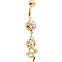 Load image into Gallery viewer, Clear Gem Gold Tone Sunflower Dangle Belly Ring
