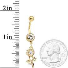 Load image into Gallery viewer, Clear Gem Gold Tone Sunflower Dangle Belly Ring