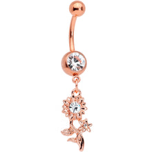 Load image into Gallery viewer, Clear Gem Rose Gold Tone Sunflower Dangle Belly Ring