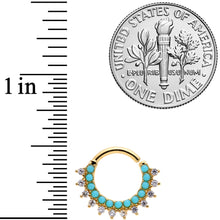 Load image into Gallery viewer, 16G 5/16 Turquoise Gold Tone Western CZ Bendable Daith Cartilage