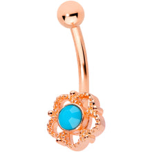 Load image into Gallery viewer, 16G 5/16 Faux Turquoise Rose Gold Tone Flower Curved Eyebrow Ring