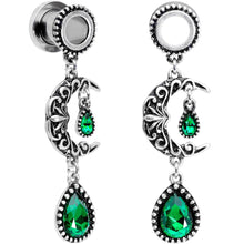 Load image into Gallery viewer, Green Gem Crescent Moon Dangle Screw Fit Tunnel Plug Set 6mm to 16mm