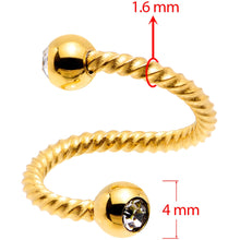Load image into Gallery viewer, 14G 3/8 Clear Gem Gold Tone Twist Spiral Twister Belly Ring