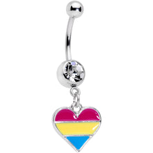 Load image into Gallery viewer, Clear Gem Red Yellow Blue Pansexual Pride Heart Dangle Belly Ring