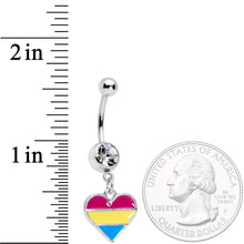 Load image into Gallery viewer, Clear Gem Red Yellow Blue Pansexual Pride Heart Dangle Belly Ring