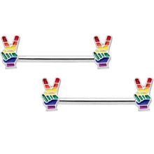 Load image into Gallery viewer, 14G Pride Rainbow Peace Sign Barbell Nipple Ring Set