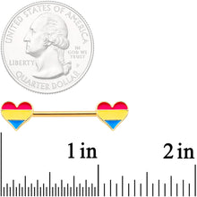 Load image into Gallery viewer, 14G Pansexual Pride Gold Tone Heart Barbell Nipple Ring Set
