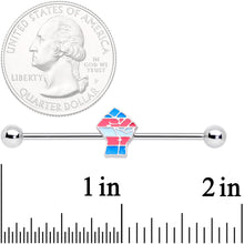 Load image into Gallery viewer, 14G Pink Blue Transgender Pride Fist Barbell Industrial 38mm