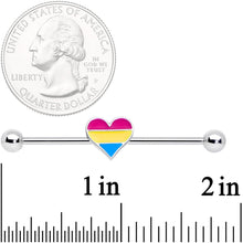 Load image into Gallery viewer, 14G Red Yellow Blue Pansexual Pride Heart Barbell Industrial 38mm