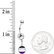 Load image into Gallery viewer, Clear Gem Black Grey White Purple Asexual Pride Flag Dangle Belly Ring