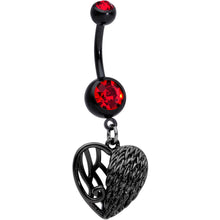 Load image into Gallery viewer, Red Gem Black Angels Wing Heart Dangle Belly Ring