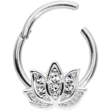 Load image into Gallery viewer, 16G 3/8 Clear Gem Lotus Flower Hinged Segment Ring