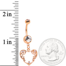 Load image into Gallery viewer, Clear CZ Gem Rose Gold Tone Scrollwork Heart Dangle Belly Ring