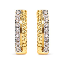 Load image into Gallery viewer, 10K Yellow Gold 1/10 Cttw Diamond and Rope Twist Huggy Hoop Earrings (H-I Color, I1-I2 Clarity)
