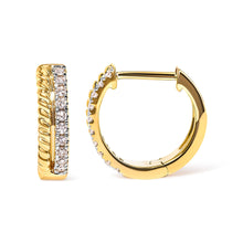 Load image into Gallery viewer, 10K Yellow Gold 1/10 Cttw Diamond and Rope Twist Huggy Hoop Earrings (H-I Color, I1-I2 Clarity)