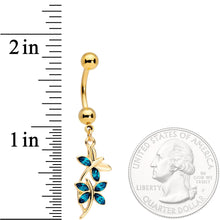 Load image into Gallery viewer, Aqua Gem Gold Tone Dangling Dragonflies Dangle Belly Ring
