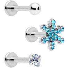 Load image into Gallery viewer, 16G 5/16 Blue CZ Gem Snowflake Internally Threaded Labret Set