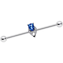 Load image into Gallery viewer, 14G Clear Blue Teardrop Gem Art Deco Industrial Barbell 38mm