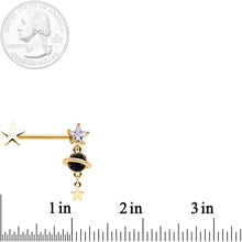 Load image into Gallery viewer, 14G 9/16 Clear CZ Gem Gold Tone Saturn Barbell Nipple Ring Set