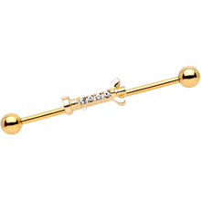 Load image into Gallery viewer, 14G Clear CZ Gem Gold Tone Wing Nut Industrial Barbell 38mm