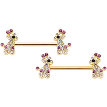 Load image into Gallery viewer, 14G Clear Pink Gem Giraffe Gold Tone UV Horseshoe Nipple Ring Set
