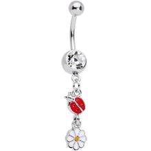 Load image into Gallery viewer, Clear Gem Spring Flower Lady Bug Dangle Belly Ring