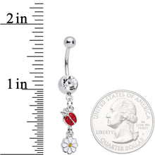 Load image into Gallery viewer, Clear Gem Spring Flower Lady Bug Dangle Belly Ring