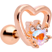 Load image into Gallery viewer, 16G 1/4 Aurora Gem Rose Gold Tone Hollow Heart Cartilage Tragus