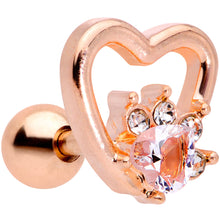 Load image into Gallery viewer, 16G 1/4 Clear Gem Rose Gold Tone Hollow Heart Cartilage Tragus