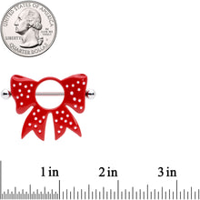 Load image into Gallery viewer, 14G 33mm Red White Polka Dot Bow Nipple Shield Set