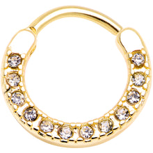 Load image into Gallery viewer, 16G 3/8 Clear Gem Gold Tone Paved Septum Clicker