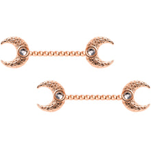 Load image into Gallery viewer, 14G Clear Gem Rose Gold Tone Witch Moon Barbell Nipple Ring Set