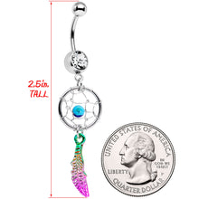 Load image into Gallery viewer, Clear Gem Color Fade Feather Dreamcatcher Dangle Belly Ring