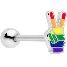 Load image into Gallery viewer, Gay Pride Rainbow Hand Peace Sign Barbell Tongue Ring