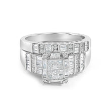 Load image into Gallery viewer, Sterling Silver 1.0 Cttw Diamond Composite Head Bridal Engagement Ring Set