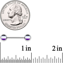 Load image into Gallery viewer, 14G Black Gray White Purple Asexual Pride Barbell Nipple Ring Set