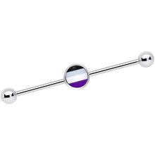 Load image into Gallery viewer, 14G Black Gray Purple Asexual Pride Flag Industrial Barbell 38mm