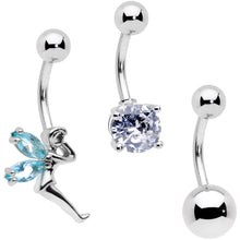 Load image into Gallery viewer, Clear Blue Gem Water Fairy Belly Ring Set of 3