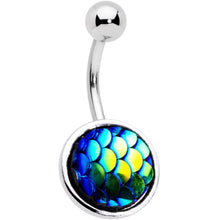 Load image into Gallery viewer, Blue Gem Blue Green Mermaid Scale Belly Ring Set of 3