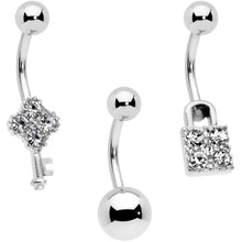 Load image into Gallery viewer, Clear Gem Lock and Key Belly Ring Set of 3