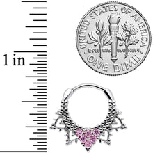 Load image into Gallery viewer, 16G 3/8 Pink CZ Gem Triangle Ornate Septum Clicker