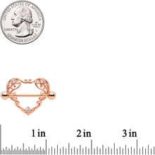 Load image into Gallery viewer, 14G 9/16 Clear CZ Gem Rose Gold Tone Open Heart Nipple Shield Set