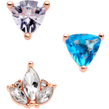 Load image into Gallery viewer, 16G 1/4 Blue CZ Gem Rose Gold Tone Cartilage Tragus Set of 3